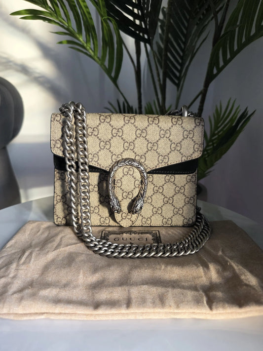 Gucci Dionysus GG Supreme Canvas Shoulder Bag Beige Monogram Preowned Theana