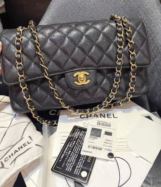 Chanel Medium Classic Flap   Black Caviar Leather with Gold Hardware