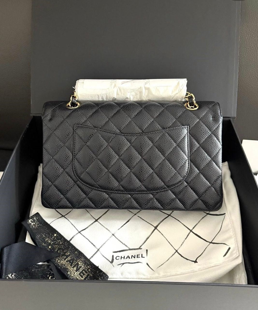 Chanel Medium Classic Flap  Black  (Mint, Full Set)