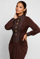 Sienna Ruched Maxi Dress- Chocolate Brown