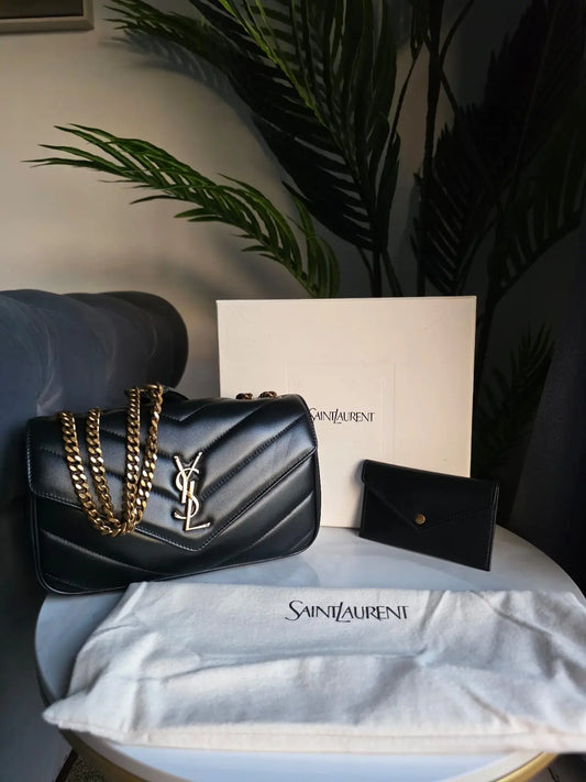 Saint Laurent Loulou Small Black Matelasse Calfskin Leather Bag Preowned With Box Theana